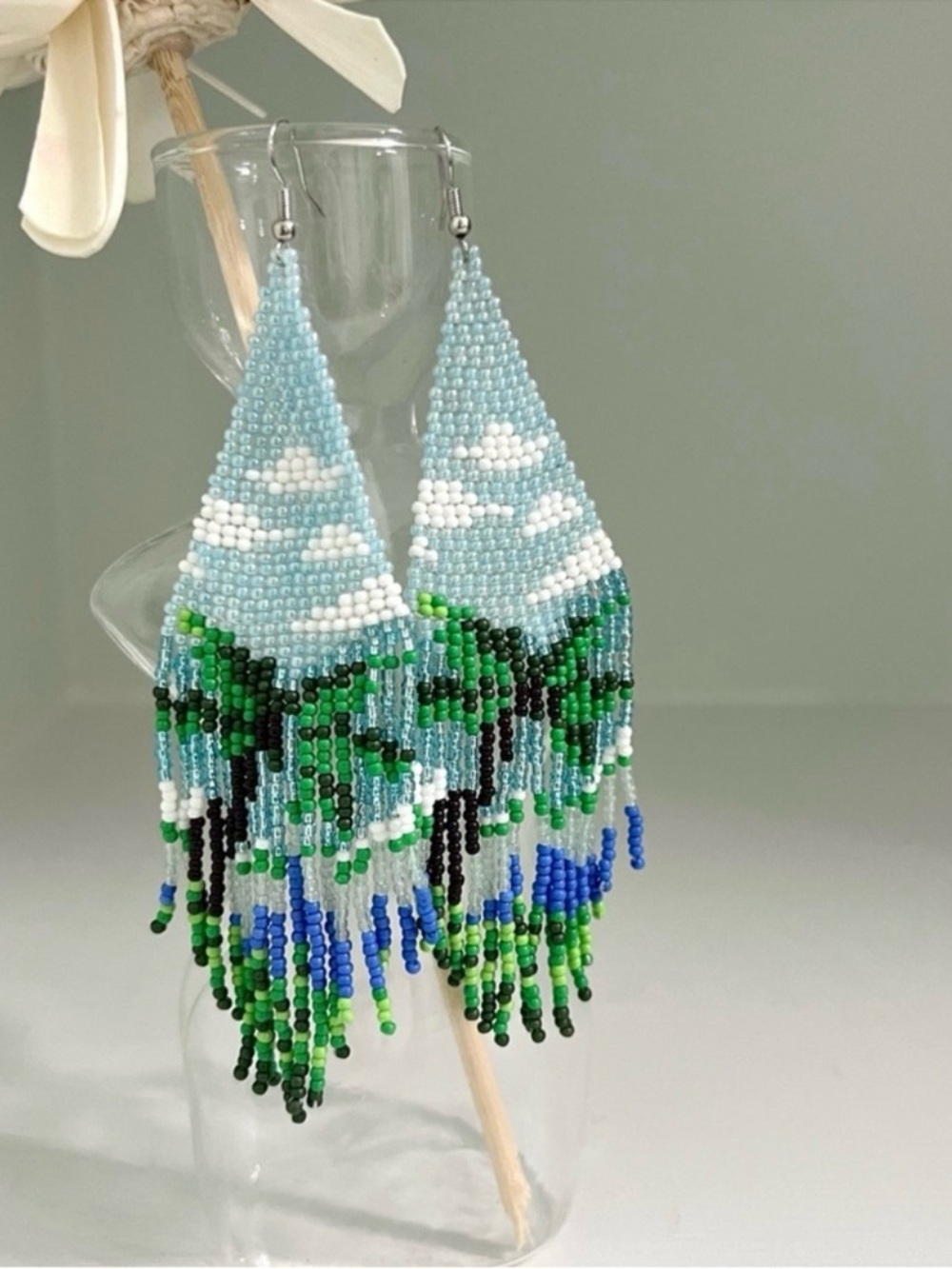 Beach Palm Beaded Fringe Earrings